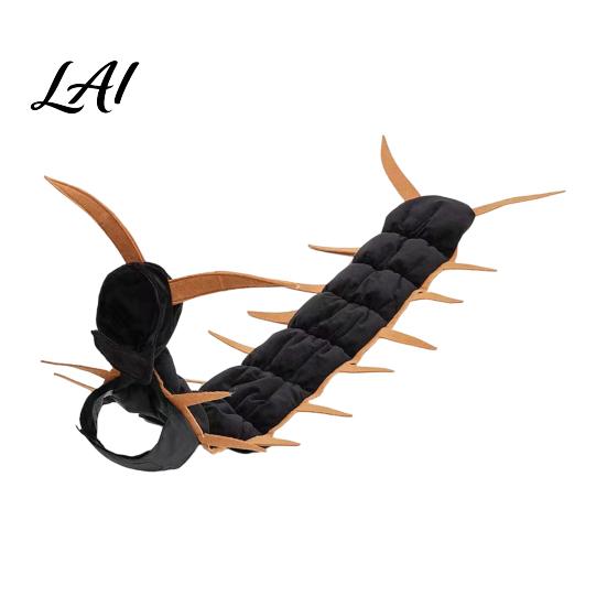 Funny Animal Cosplay Suits Centipede-Look Cat Outfit Stuffed Pet Costume Halloween Plush Segmented Body with Holiday Accessories Adjustable Straps