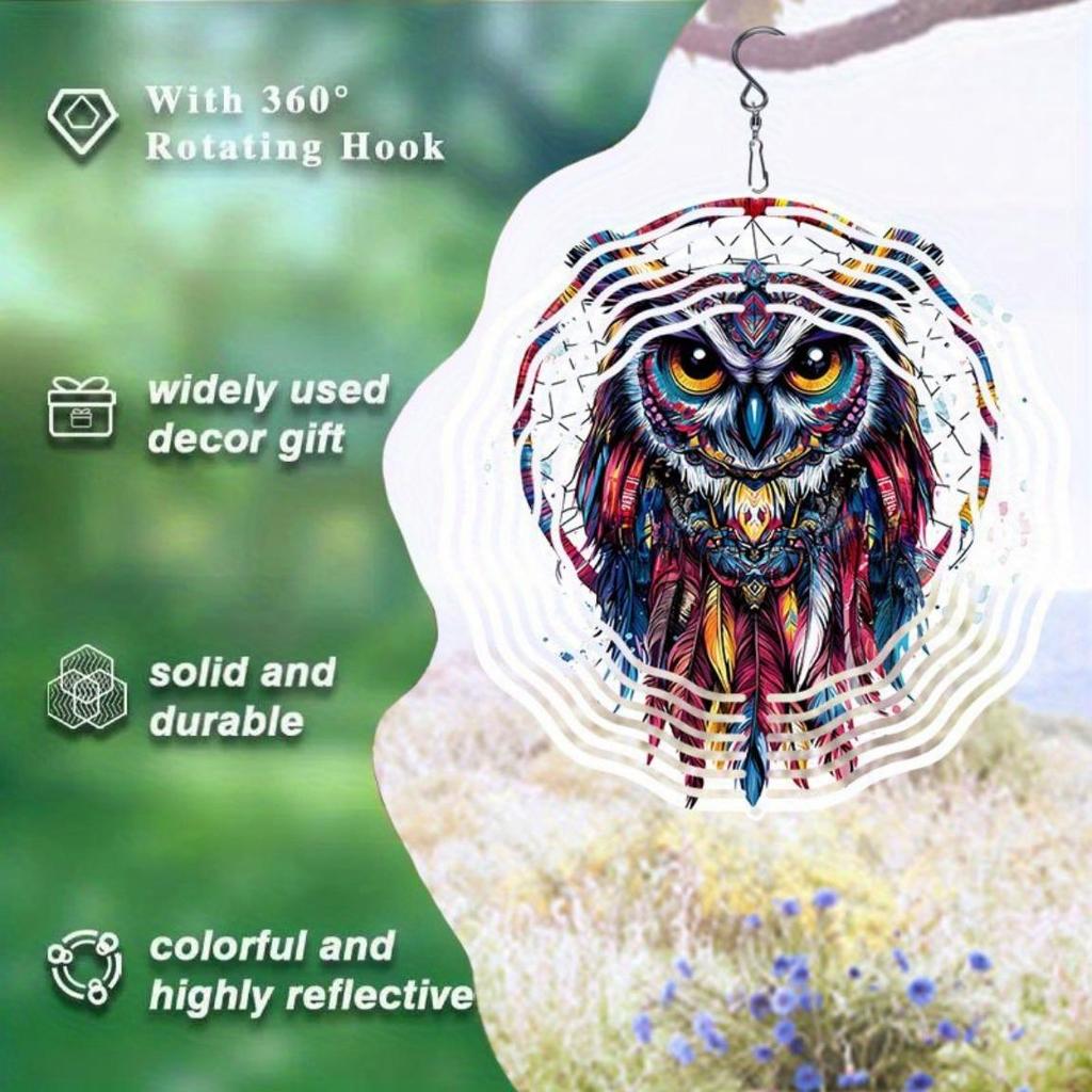 Colorful 2D Metal Owl Wind Spinner Vibrant Garden Patio Decor Outdoor Hanging Ornament for Thanksgiving Christmas Easy to Install No Power Needed