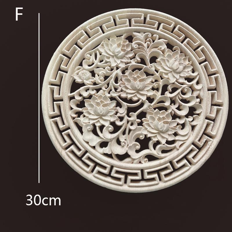 Round Chinese Dragon Wood Carving Applique Antique Onlays Mouldings Wood Figurines for Furniture Decoration Vintage Decor Floral