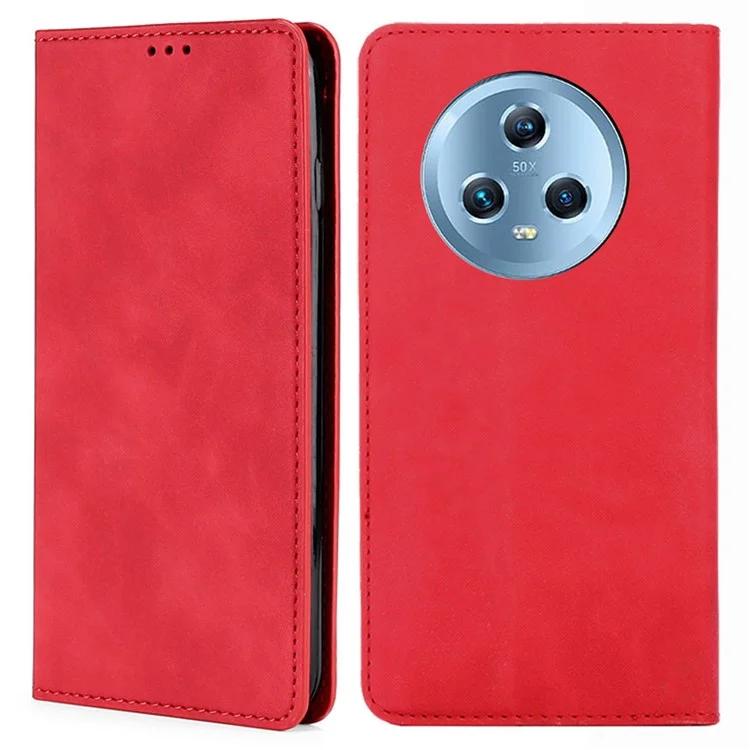 For Honor Magic5 PU Leather Card Holder Flip Stand Case Skin-touch Feeling Cell Phone Cover