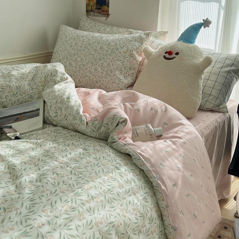 Комплект из четырех предметов из чистого хлопка, счет 60, утолщенное постельное белье из чистого хлопка, комплект из трех предметов, длинноволокнистый хлопок, небольшой свежий пододеяльник, простыня на подгонке.