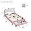 Children's Upholstered Bed 140 x 200 cm, Pink, with 2 Drawers at the Foot End, White Backrest and App-Controlled LED Lighting