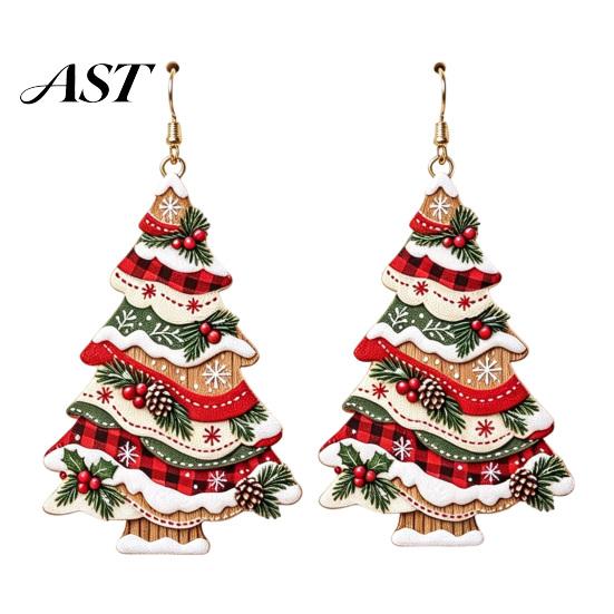 Christmas Gift for Her 2D Acrylic Earrings, Colorful Tree Dangle Earrings with Bow Holiday Decor, Lightweight Drop Jewelry, Decorations Jewelry