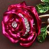 Rose Flower Brooch Green Leaves Rhinestone Oil-Dripping Vintage Sparkling Gift Elegant Business Suit
