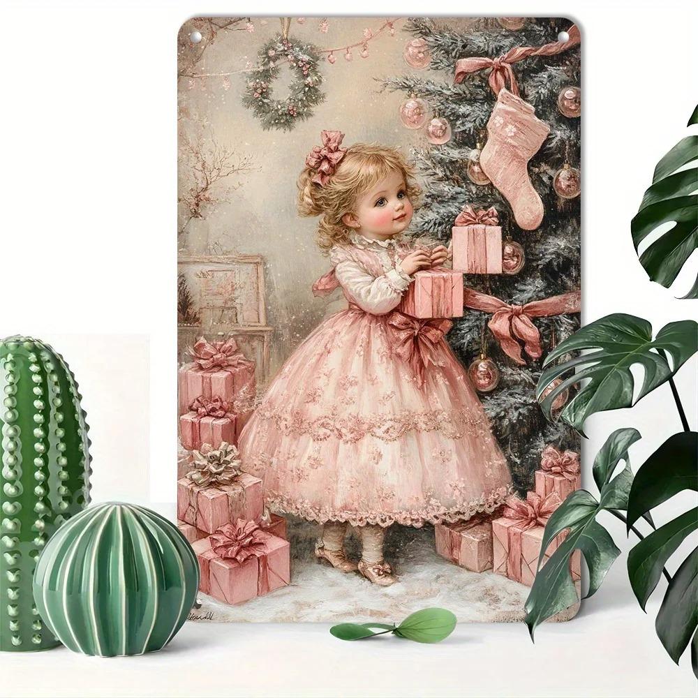 Christmas Tin Sign 8x12 Shabby Chic Metal Rustic Wall Art Decor for Kitchen Bar
