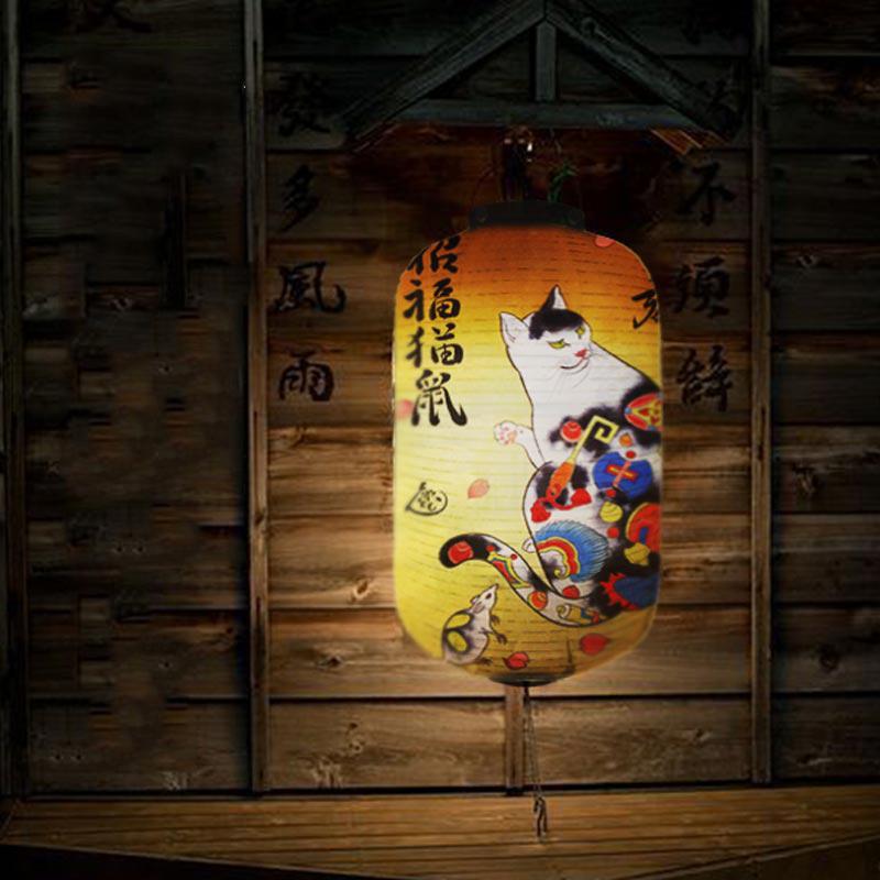 Japanese Style Samurai Cat Hanging Lamp Party Decor Gothic Samurai Cat Lantern Restaurant Izakaya Sushi Shop Advertising Sign