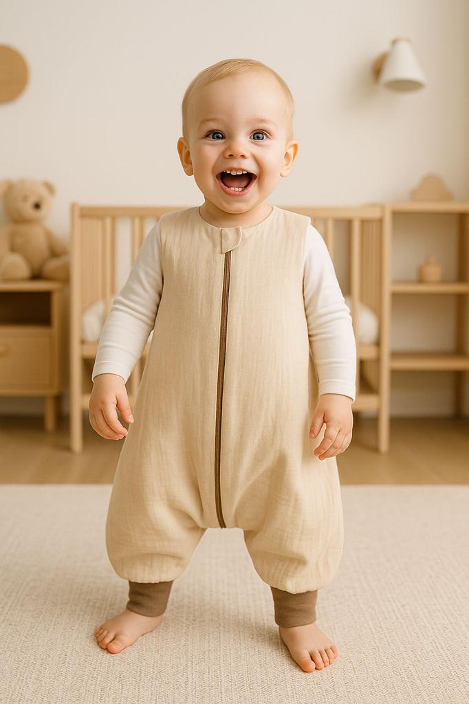 Muslin sleeping bag for children with legs L 9-24 months summer TOG 1.0 - cream