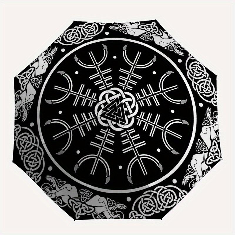 Viking Runes Circular Wall Art: Ancient Norse Symbol DecorUmbrella, Portable 3-Fold Umbrella for Men & Women,Christmas Gift ES173