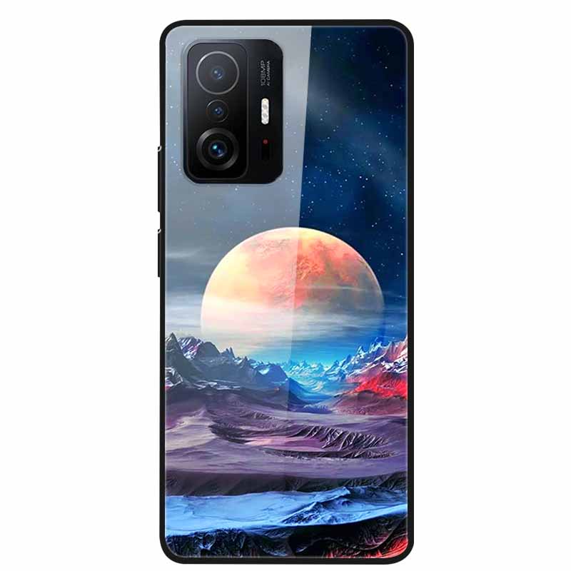 Для Xiaomi 11T Pro Стеклянный чехол Жесткий закаленный стеклянный ПК-чехол Чехол для телефона Для Xiaomi Mi 11T 11 T Pro Ударопрочный Мультяшный Funda Coque