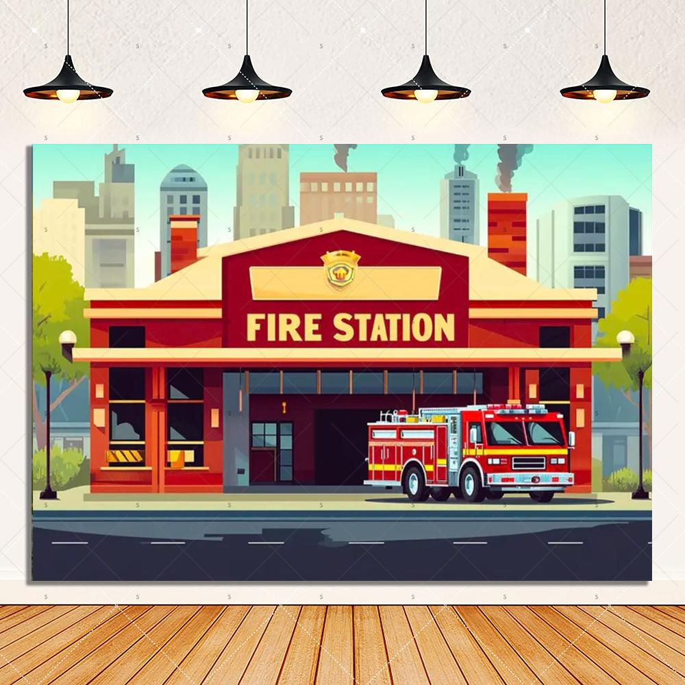 Firetruck Theme Background Banner Firefighter Hero Boy Birthday Party Decoration Baby Shower Backdrop Supplies Photography Prop