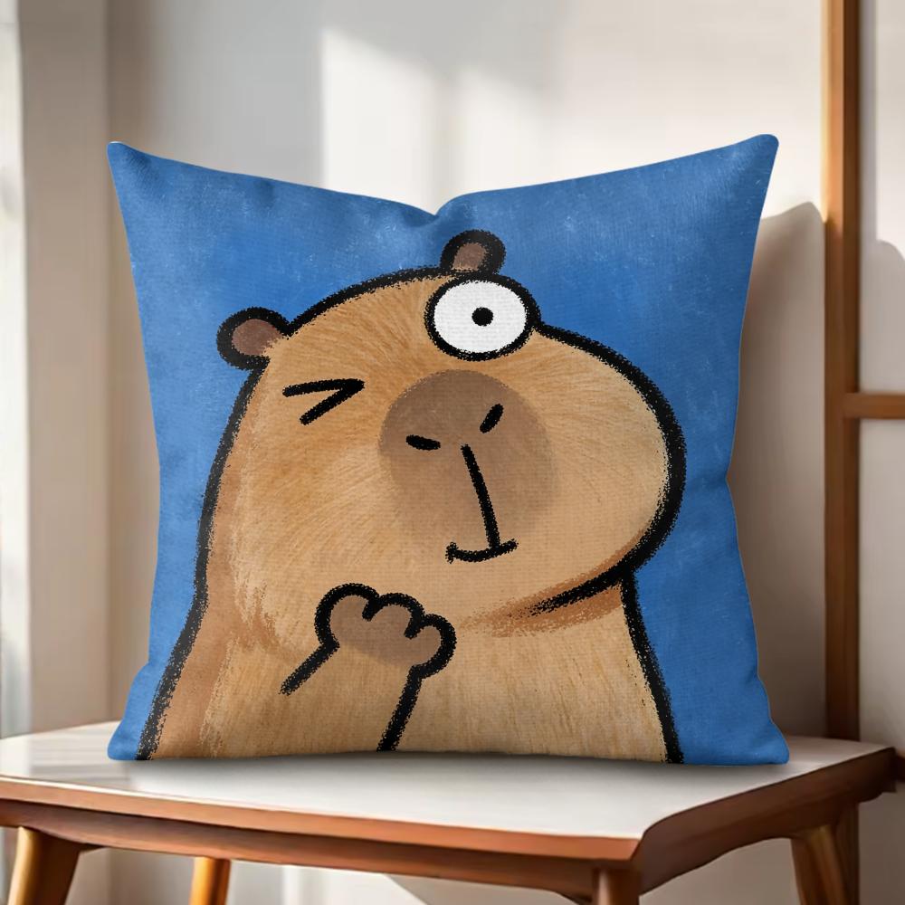 Cute Kapibala Cushion Cover Natural Linen Organic Fabric DoubleSided Printing Couch Pillow Covers Home Decor Gift