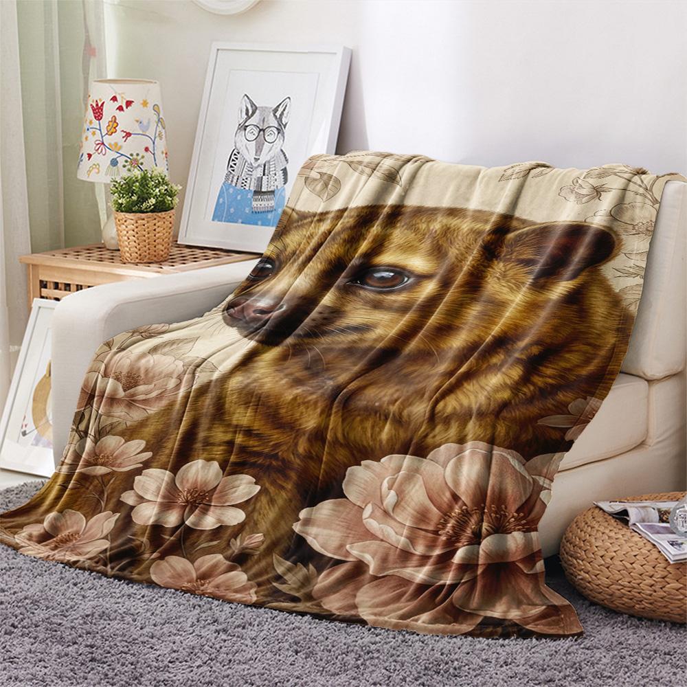 1PC Romanticism Print FlAannel Blanket, High quality Comfortable for All Seasons, Home Decor, Warmth and Comfort