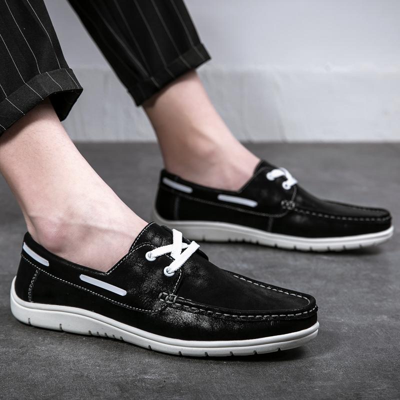 Новейшая классическая однотонная мужская обувь Boat Shoes Brand Leather Loafers Mens Slip On&Amp;Повседневная обувь на шнуровке для мужчин Дышащая ленивая обувь Мода