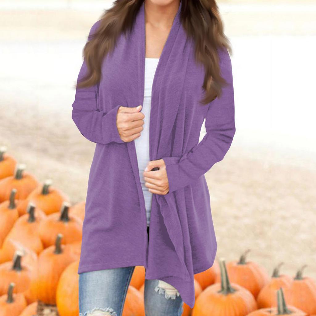 Женская модная повседневная однотонная куртка-кардиган средней длины с длинными рукавами