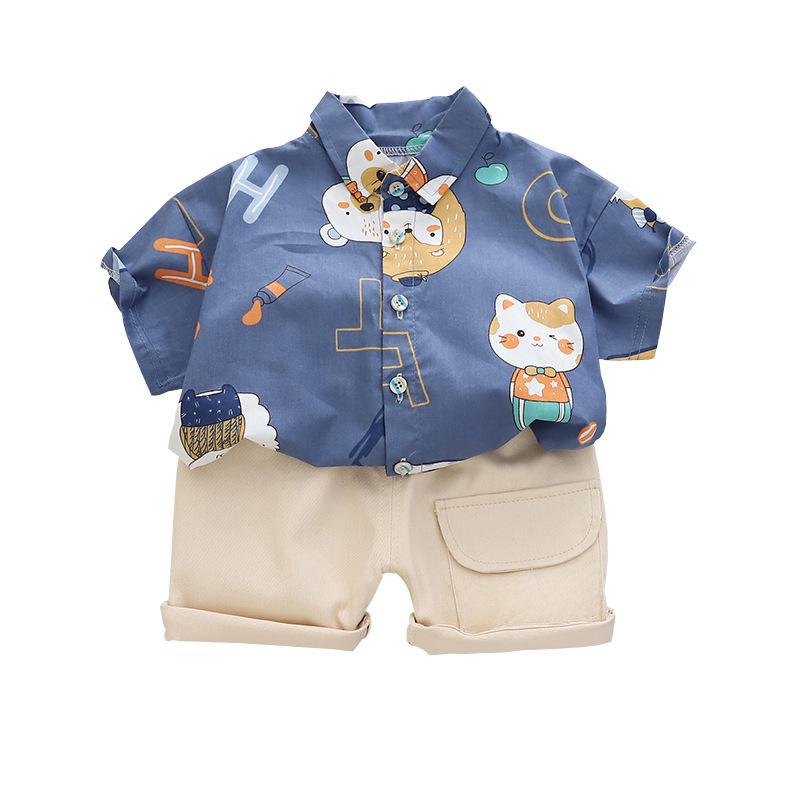 Летний повседневный комплект из двух частей для мальчика в корейском стиле 2023 года: Рубашка с коротким рукавом и шорты