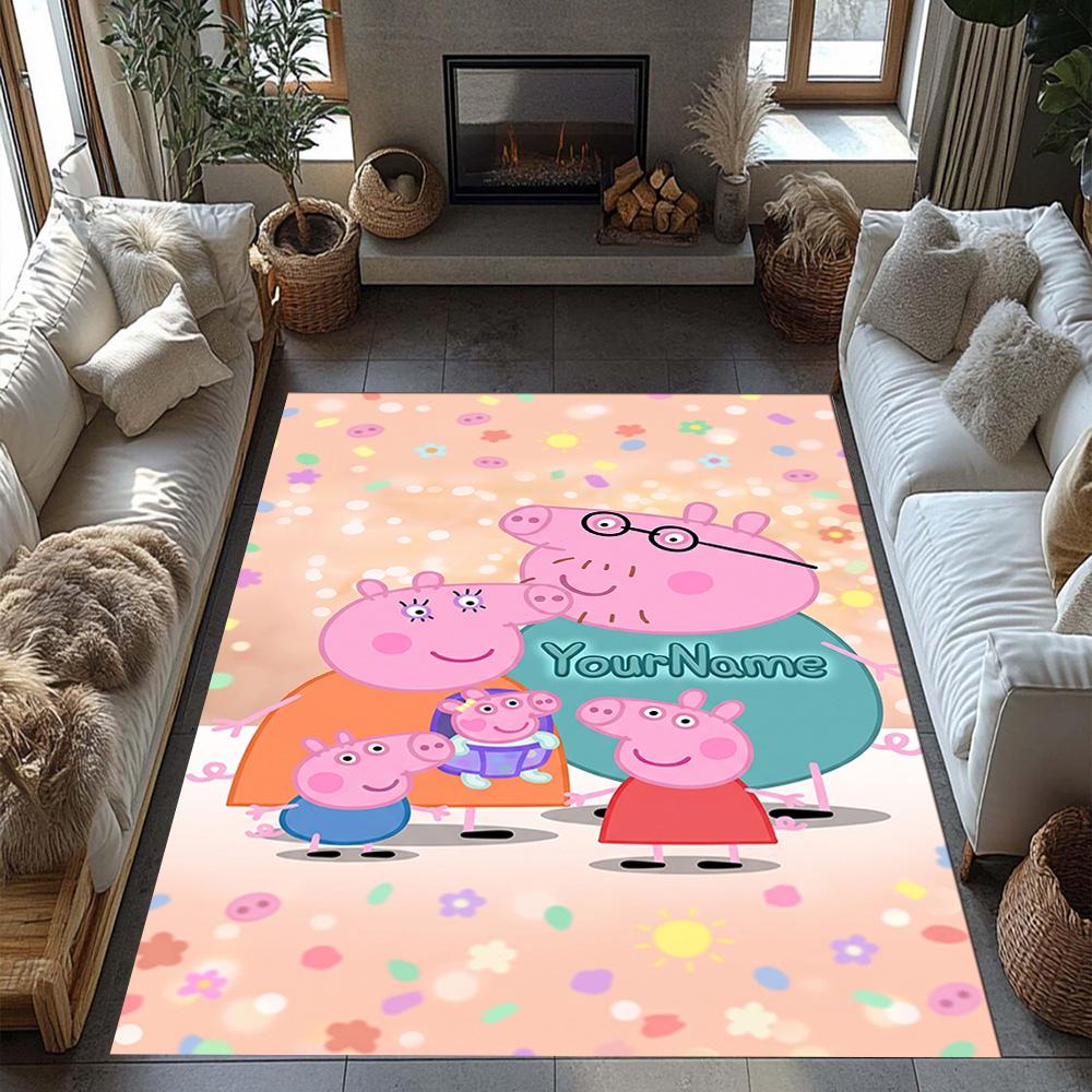 Peppa Pig Customize Text Area Rug Perfect for Balcony Dormitory Foyer Entryway Antislip Carpet Decorate Offices Gift for Festivals