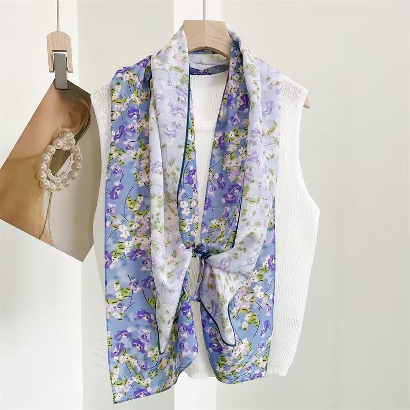 Silk Mulberry Silk Silk Scarf Plain And Elegant Water Ink Bamboo Silk Scarf Women'S Double Crepe Scarf Shawl