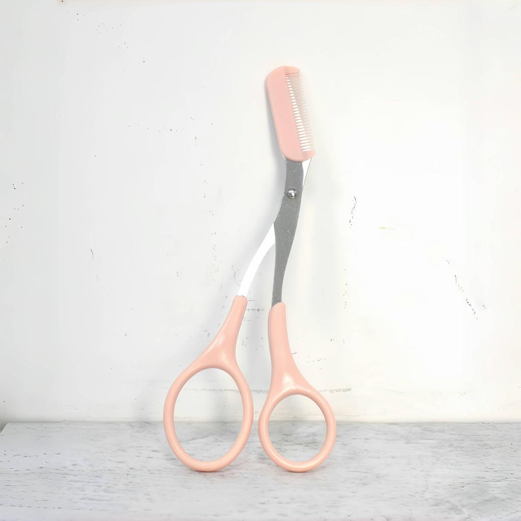 Pink Eyebrow Trimming Scissors with Built-in Comb - Stainless Steel, Precise Grooming Tool, Creating Perfect Eyebrows
