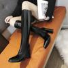 Мода 2024 года, женские новые модные высокие сапоги, удобные туфли на высоком каблуке с квадратным носком для женщин, элегантные длинные модные сапоги, зимняя женская обувь