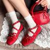 Retro red French flat bottom shallow mouth single shoes women's summer 2025 new models with skirts versatile inner height increase Mary Jane shoes