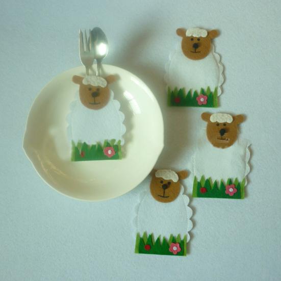 Happy Easter 4 Pabric Pcs Shape Reusable Tableware Holders Sheep Lovely Gift KTY