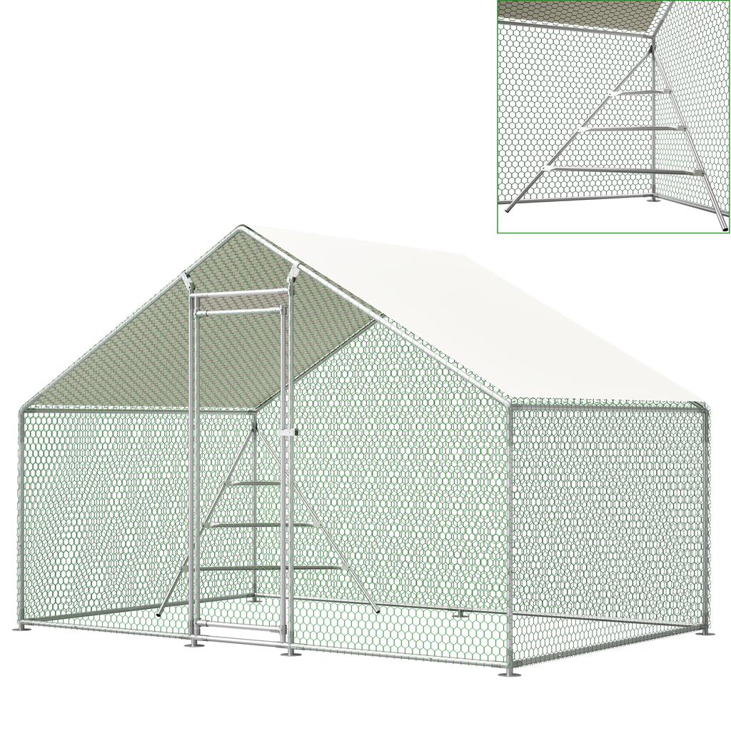 Chicken Coop with Metal Climbing Frame, Weatherproof Aviary 3x2m with Roof and Large Run Area - Safe Enclosure for Chickens and Small Animals