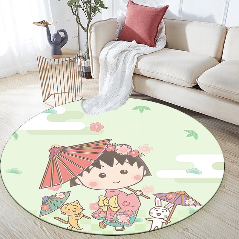 Chibi Maruko‑chan2 Round Area Rug,Carpet Rug for Living Room Bedroom Sofa Playroom Decor,Non-slip Floor Mat