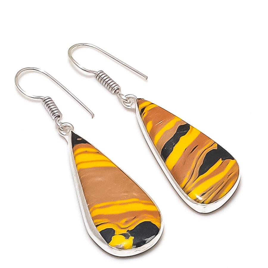 Радужный Кальцит Камень 925 Стерлинговое Серебро Ювелирное Изделие Серьга 1,85"