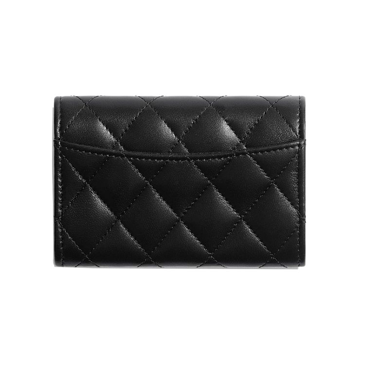 Chanel Женский кошелек с клапаном и золотой пряжкой, отделениями для карт, стеганой овечьей кожей, двойным логотипом C, черный AP0214-Y01295-C3906