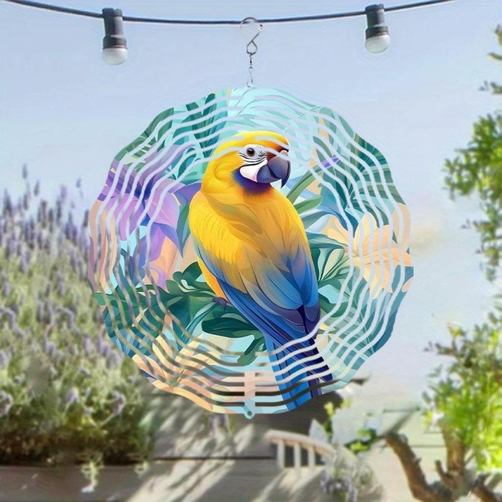 Vibrant Parrot Wind Spinner Colorful Metal Garden Decor for Outside 10 Inch 360 Rotating Hook Artistic Design for All Seasons Ideal for Balcony