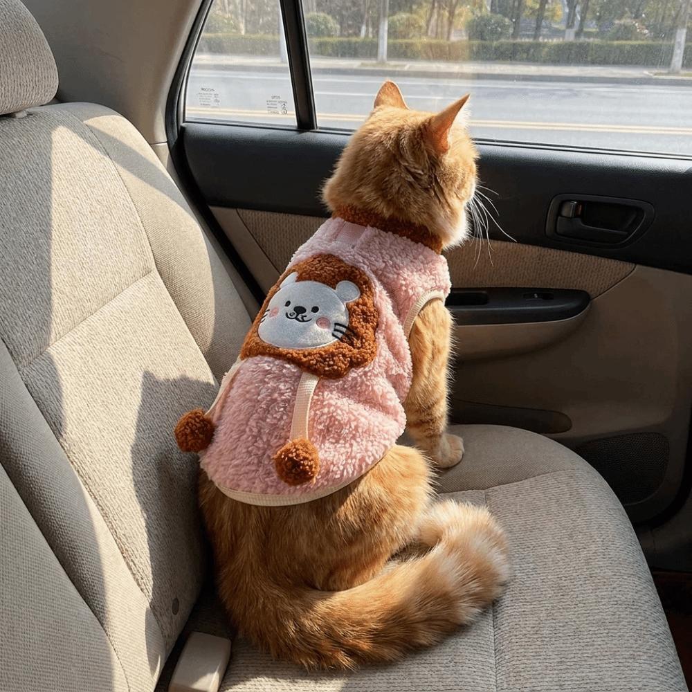 Pocket Design Dog Lion Pattern Costume Thicken Dog Thermal Vest Cartoon Pet Pullover Daily Wear