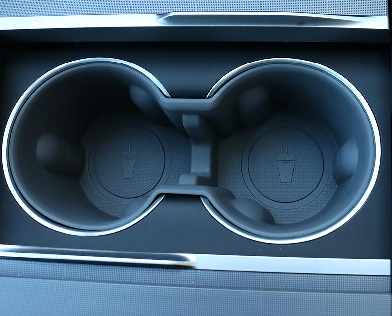 Tesla Model Y/3 Refreshed Center Console Cup Holder Silicone Cover & Coaster Accessory.