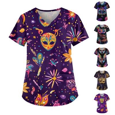 Женские модные повседневные топы с v-образным вырезом и защитная спецодежда с принтом