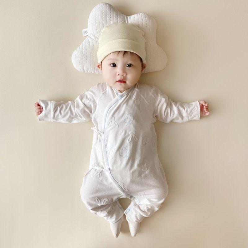 Baby and Maternity Pure Cotton Spring and Autumn Newborn Cross-Front Tie-Up Belly-Protecting Butterfly Romper Long-Sleeve One-Piece Crawling Suit