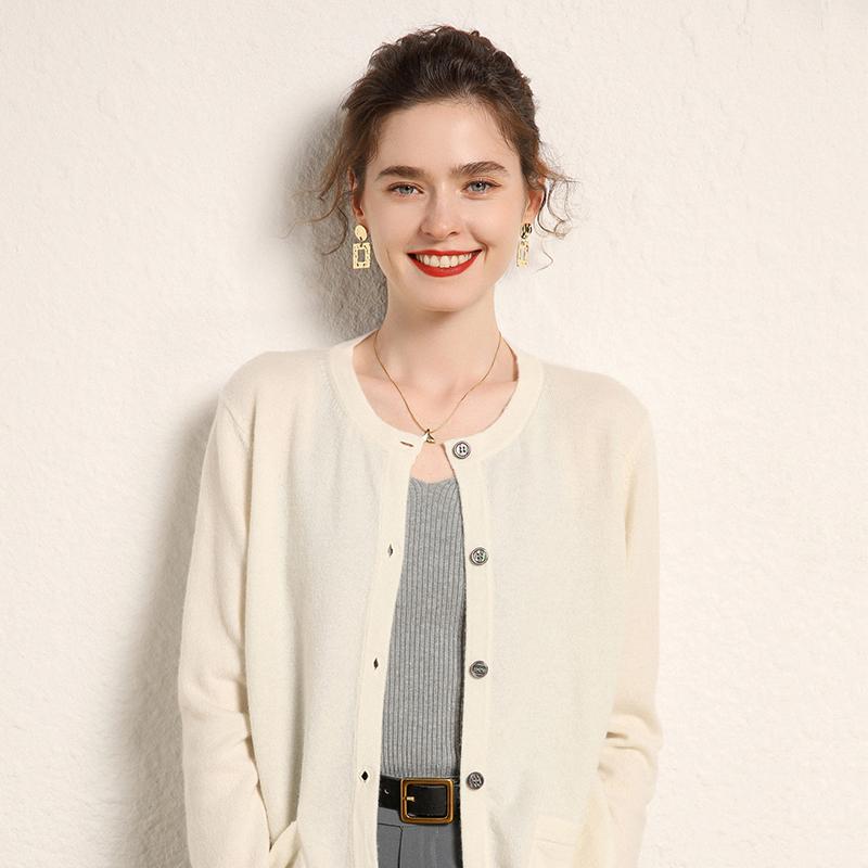 Женский кашемировый кардиган Qinghe Cashmere 100% кашемир Женский осенне-зимний кашемировый кардиган Мягкий и теплый