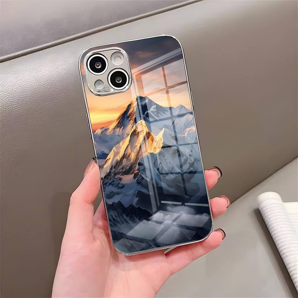 Чехол для телефона с изображением горы Эверест для IPhone 17 Pro Max 15 Pro 16 14 Plus 12 13 Mini 11 Pro Ударопрочный Электроокрашенный Стеклянный Чехол