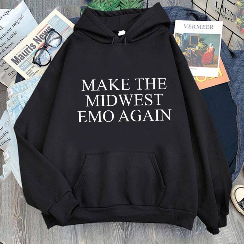Мужская одежда Midwest Emo Letter Print Hoodies Графические толстовки Moletom Длинные рукава с капюшоном Пуловеры Harajuku Повседневная уличная одежда