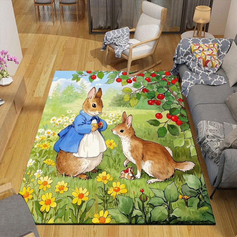 Peter Rabbit2 Flannel Pattern Square Carpet,Area Rug,Carpet Rug for Living Room Bedroom Sofa Playroom Decor,Non-slip Floor Mat