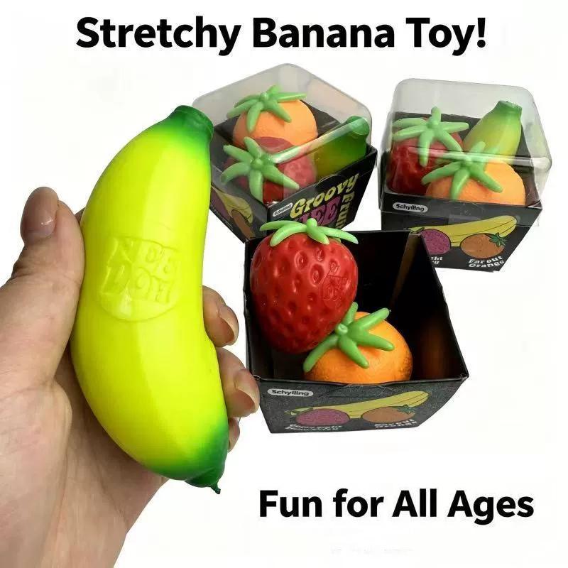 Schylling Needoh Groovy Fruit 3 Pack Set Squish Sensory Toy Squeeze Stress Relief Fidget Toy Travel Pocket Anti-Anxiety Gift