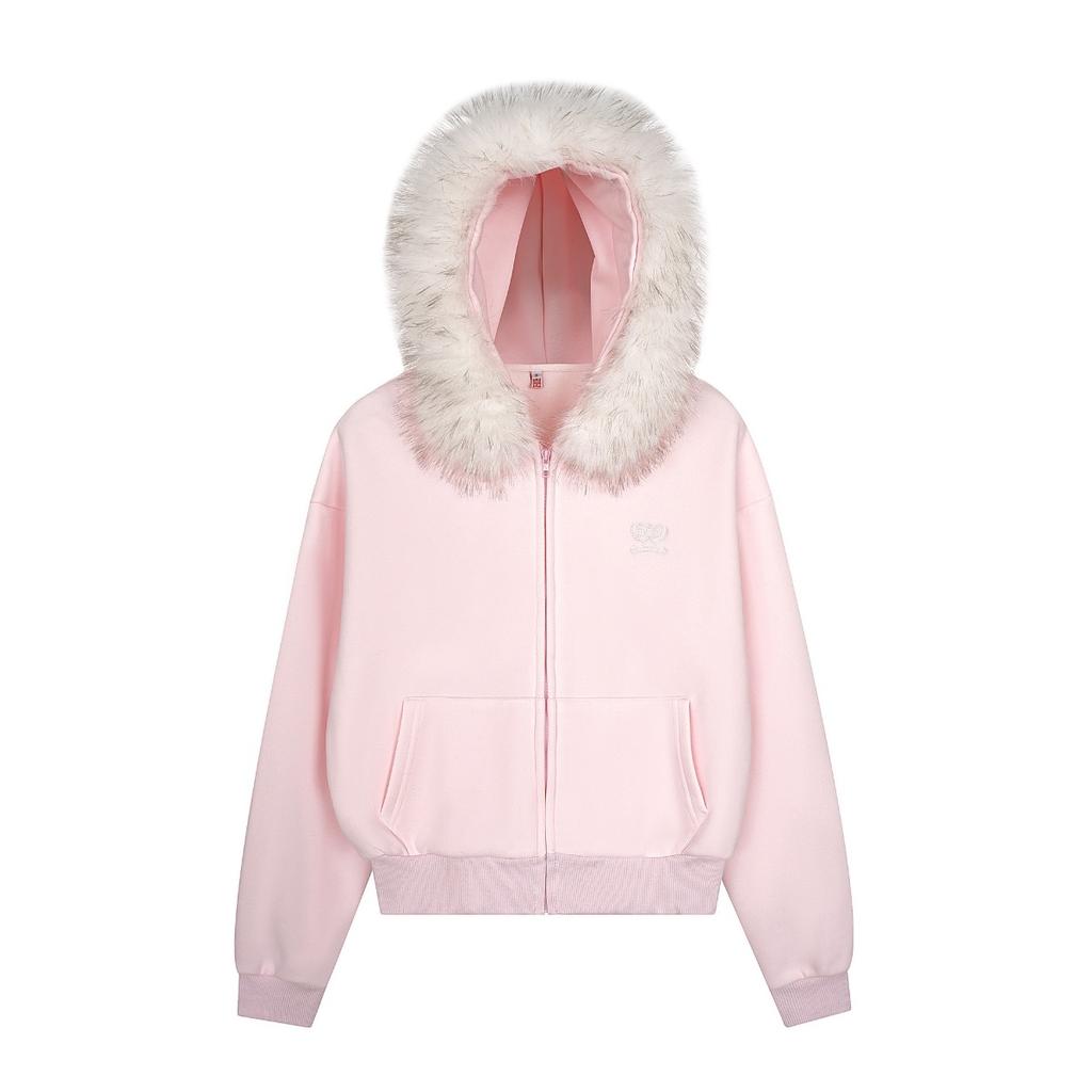 2KWEIRD Y2K Zip Up Hoodie Faux Fur Collar Harajuku Loose Coat Streetwear Zipper Hoodie Sweatshirt
