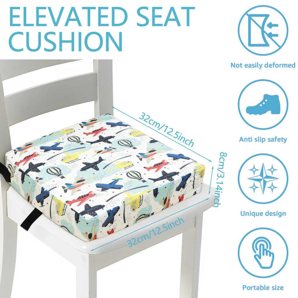 Non Slip Kids Booster Seat Child Dining Table Booster Seat with Adjustable Safety Belt & Fastening Strap Cartoon Booster Cushion