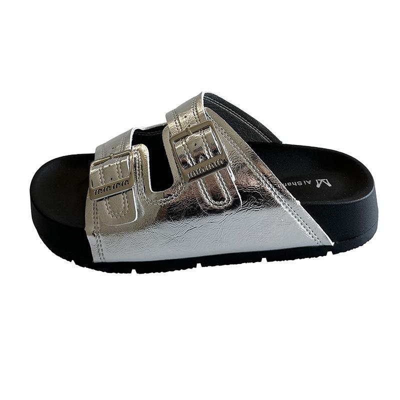 Крутые шлепанцы на толстой подошве для женской уличной обуви лето 2025 новая ретро-платформа Boken обувь на мягкой подошве нескользящие универсальные пляжные туфли