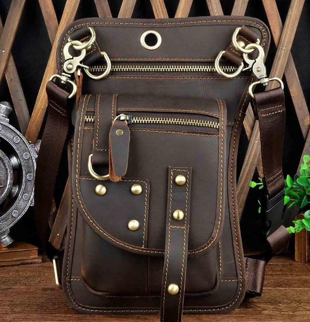 Mens Genuine Leather Multifunction Shoulder Crossbody Messenger Bag Hook Waist Pack Drop Thigh Leg Bag