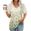 Womens Tops V-neck Short Sleeve Blouses Casual Fashion Print Tunic Tops With Pockets