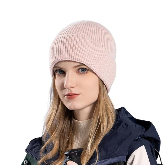 Winter Unisex Hat Knitted Thick Stretchy Piled Hat Solid Color Ear Protection Warm Daily Wear Cap Outdoor Skiing Skating Headwear