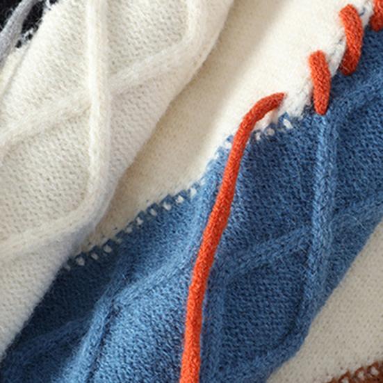 Мужской зимний свитер с нерегулярным цветным дизайном, лоскутный круглый вырез, трикотажный свободный, с длинными рукавами, толстый спортивный свитер для повседневной носки