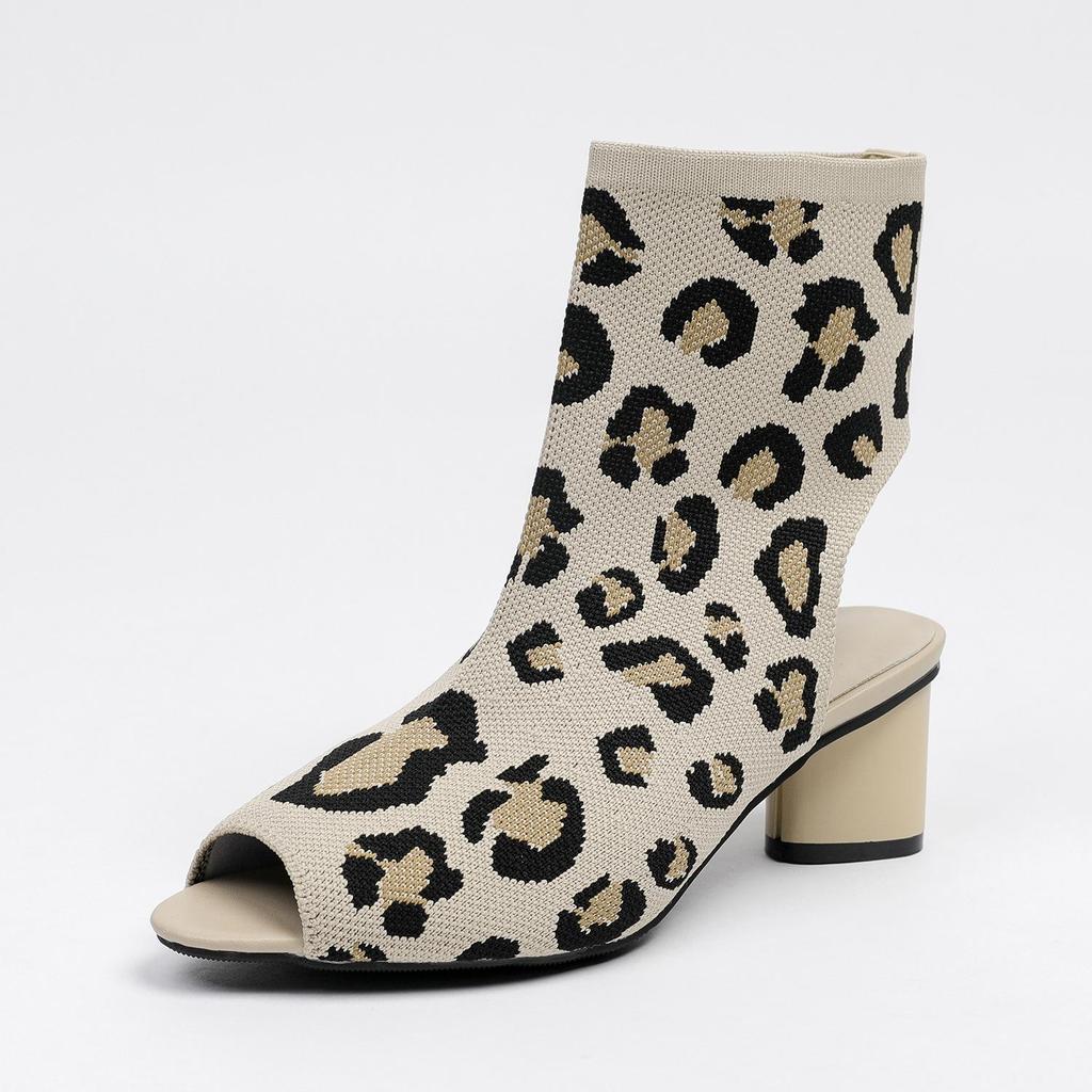 Осень-зима Большие размеры женские вязаные короткие сапоги-трубы повседневные удобные грубые каблуки с острым носком и толстым каблуком 34-43