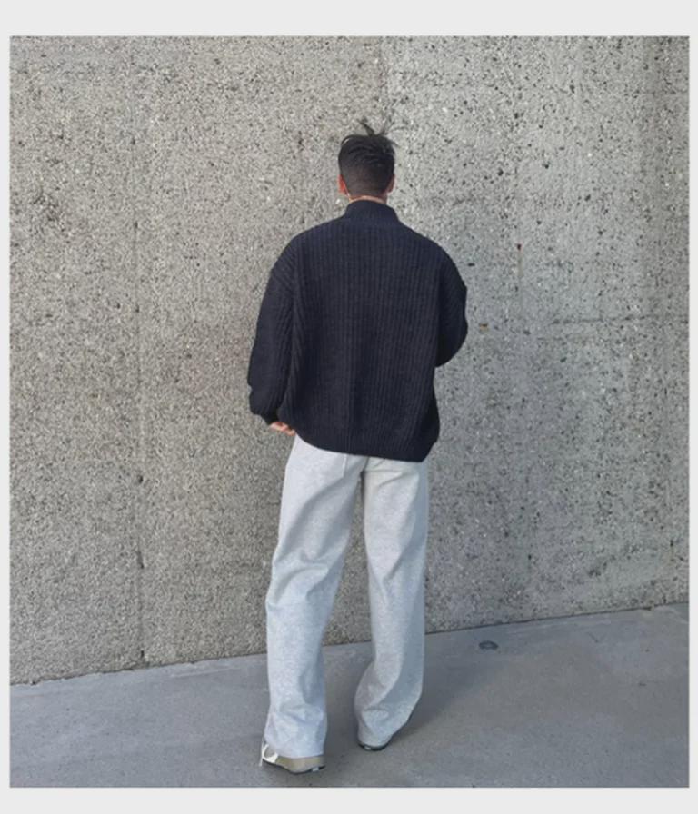 Мужская ретро корейская трикотажная куртка-кардиган с воротником-стойкой