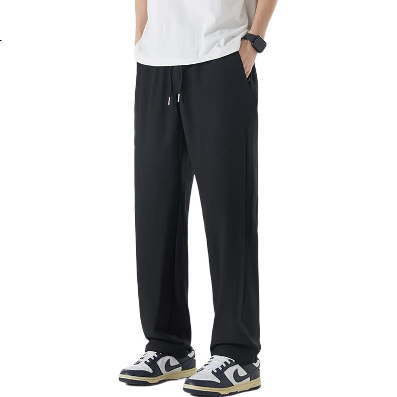 Foss Phil Men's Casual Pants, Spring And Summer Ice Silk Thin Simple Straight Comfortable Cool-Feeling Trousers, 008 Black L