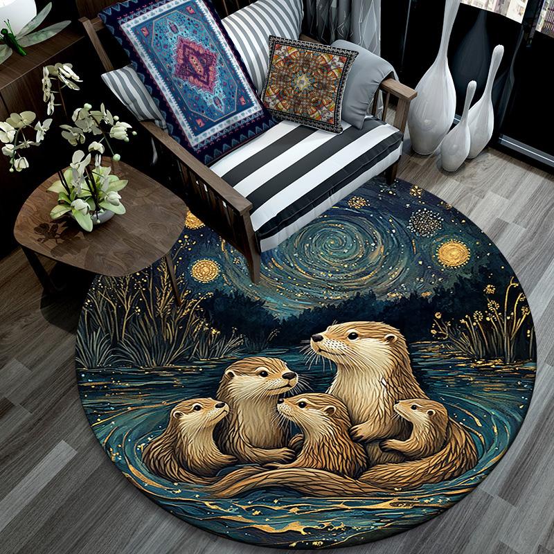 Otters Round Area Rug,Carpet Rug for Living Room Bedroom Sofa Playroom Decor,Non-slip Floor Mat